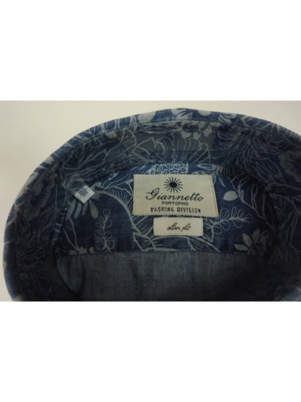 Giannetto Blue Denim Floral Cotton Snap Button Slim Shirt 15 1/2 39 NEW - Picture 4 of 6